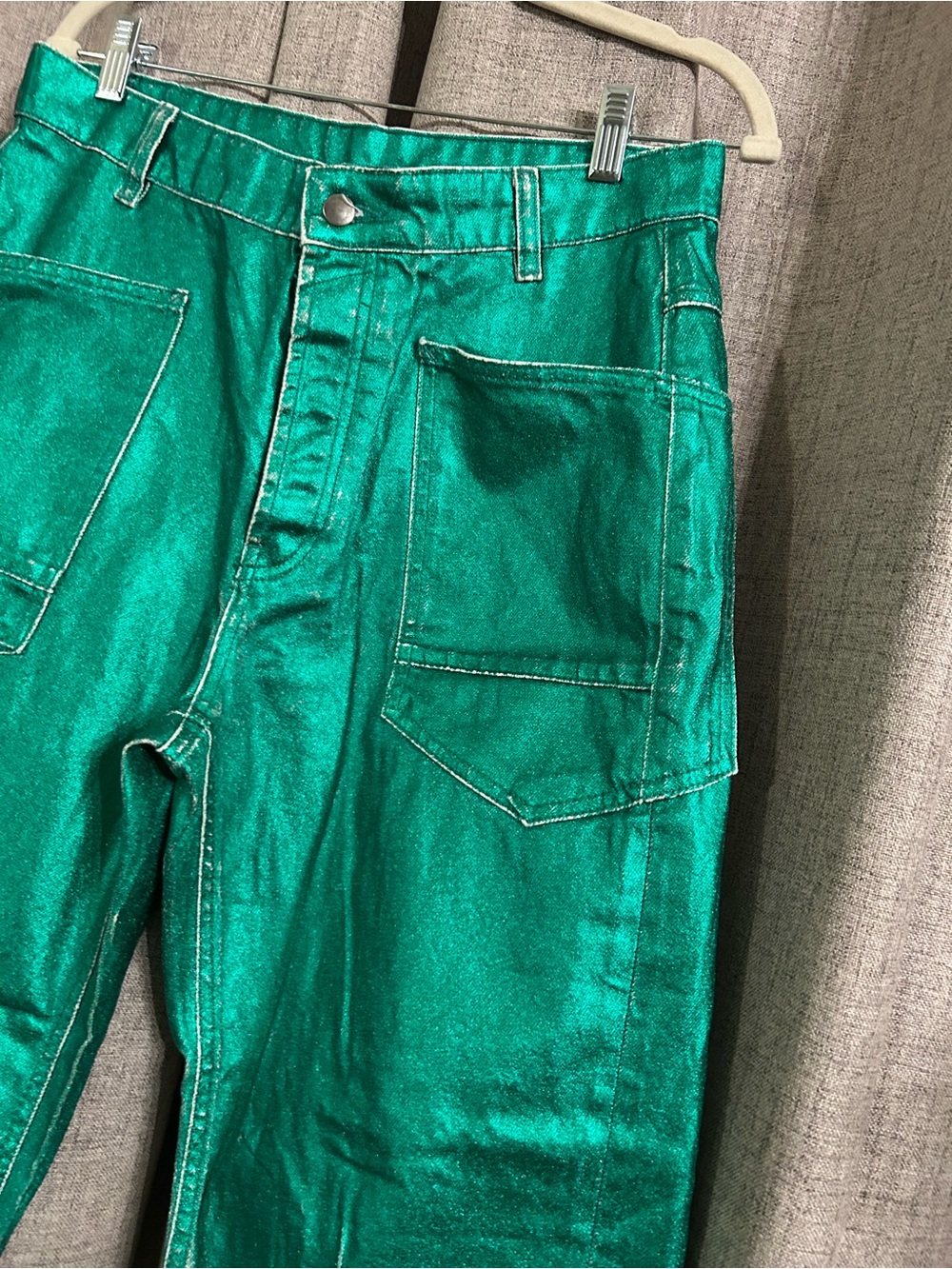 3. Free People Moxie barrel jeans metallic emerald green 24 & 28 - Picture 12 of 16
